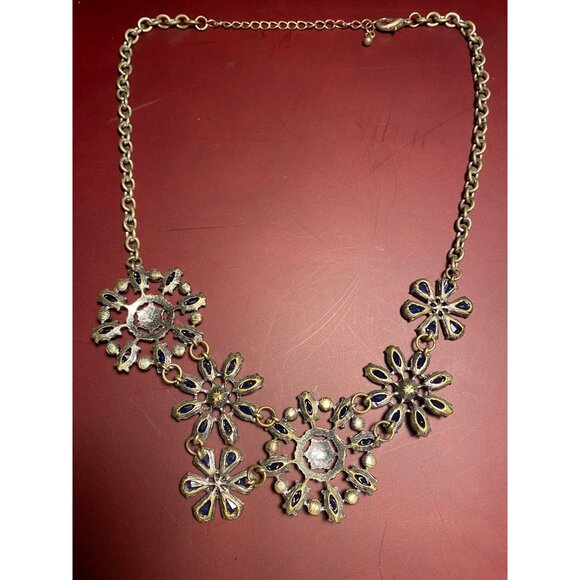 Bib Blue Floral Flowers Statement Necklace Art Deco Design Lobster  Adjustable - Picture 8 of 14